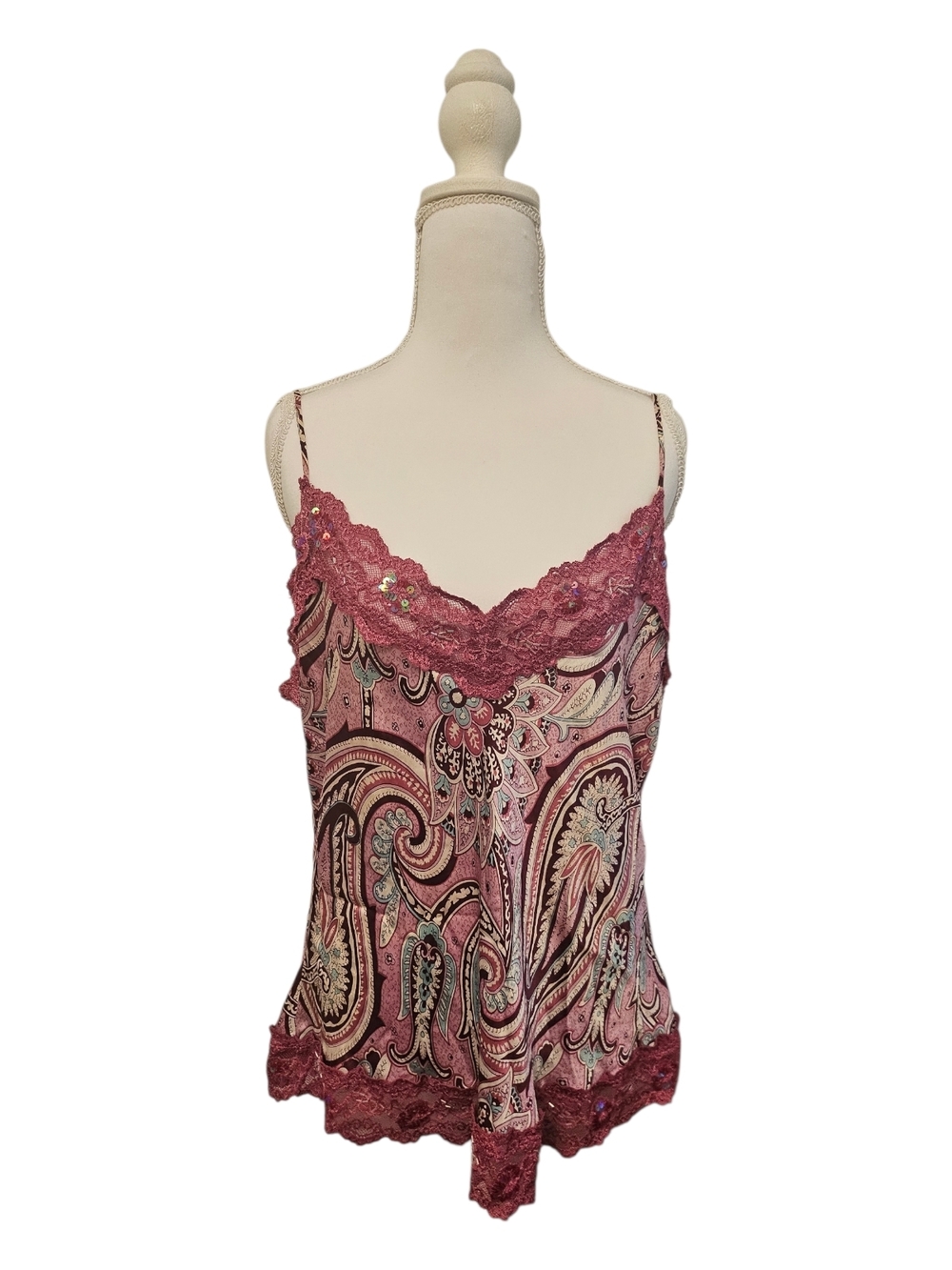 100% Silk Lace Camisole XL | Y2K Paisley Print | Lingerie Style Top | SOLD⚠️
